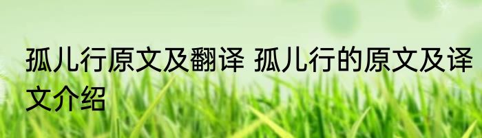 孤儿行原文及翻译 孤儿行的原文及译文介绍