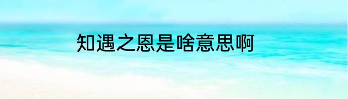 知遇之恩是啥意思啊