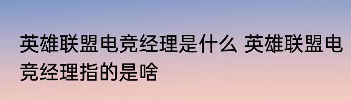 英雄联盟电竞经理是什么 英雄联盟电竞经理指的是啥