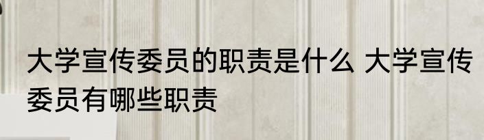 大学宣传委员的职责是什么 大学宣传委员有哪些职责