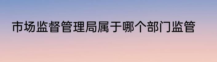 市场监督管理局属于哪个部门监管
