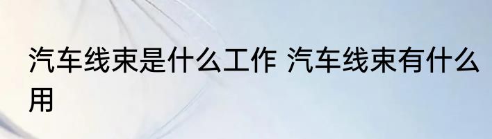 汽车线束是什么工作 汽车线束有什么用