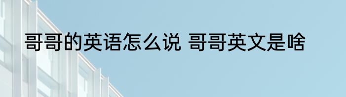 哥哥的英语怎么说 哥哥英文是啥