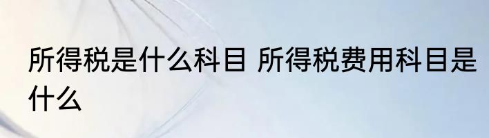 所得税是什么科目 所得税费用科目是什么
