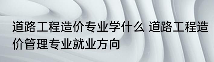 道路工程造价专业学什么 道路工程造价管理专业就业方向