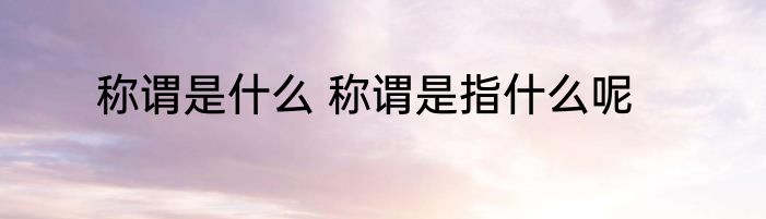 称谓是什么 称谓是指什么呢