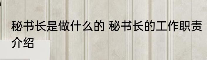 秘书长是做什么的 秘书长的工作职责介绍