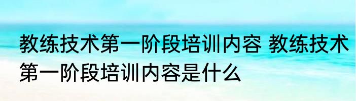 教练技术第一阶段培训内容 教练技术第一阶段培训内容是什么