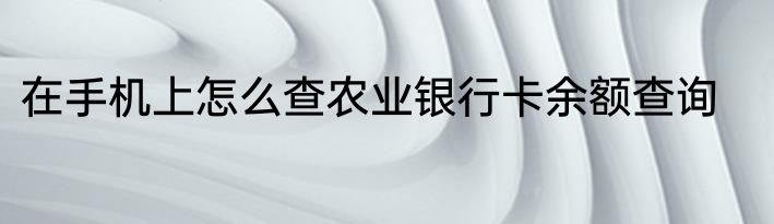 在手机上怎么查农业银行卡余额查询