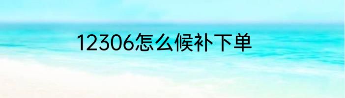 12306怎么候补下单