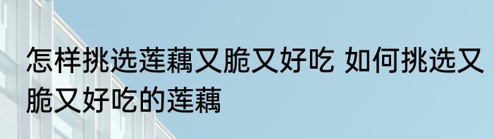 怎样挑选莲藕又脆又好吃 如何挑选又脆又好吃的莲藕