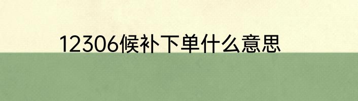 12306候补下单什么意思