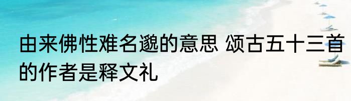 由来佛性难名邈的意思 颂古五十三首的作者是释文礼