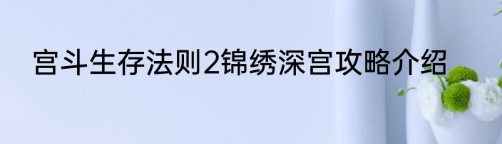 宫斗生存法则2锦绣深宫攻略介绍