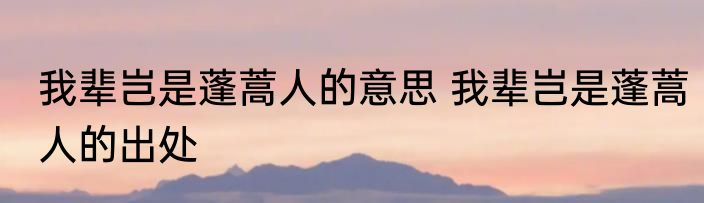 我辈岂是蓬蒿人的意思 我辈岂是蓬蒿人的出处