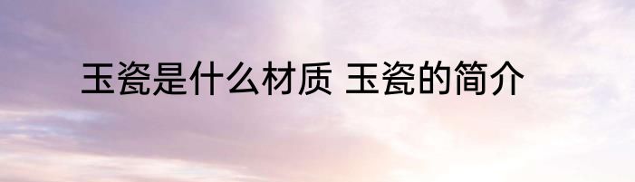 玉瓷是什么材质 玉瓷的简介