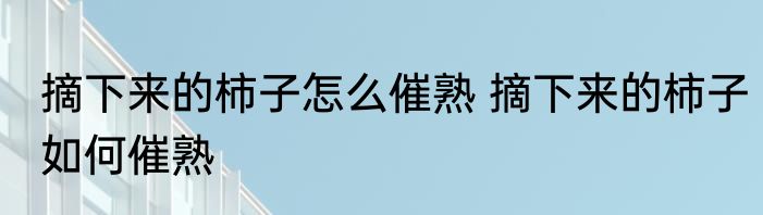 摘下来的柿子怎么催熟 摘下来的柿子如何催熟