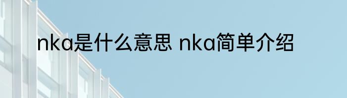 nka是什么意思 nka简单介绍