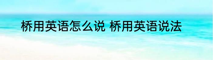 桥用英语怎么说 桥用英语说法