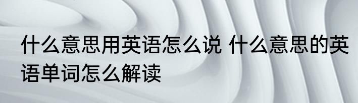 什么意思用英语怎么说 什么意思的英语单词怎么解读