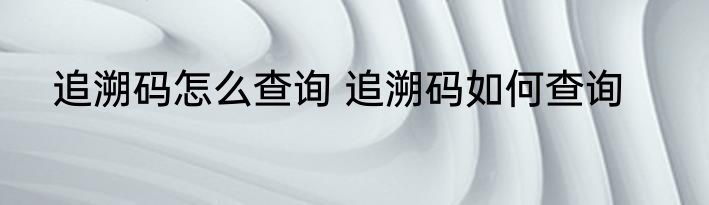 追溯码怎么查询 追溯码如何查询