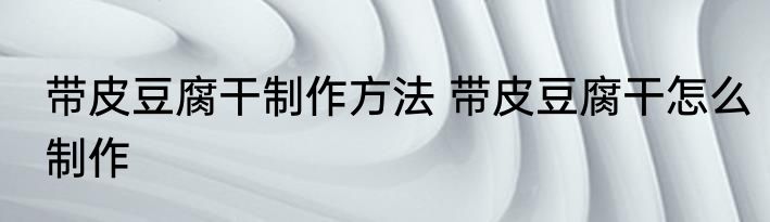 带皮豆腐干制作方法 带皮豆腐干怎么制作