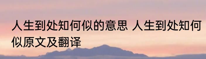 人生到处知何似的意思 人生到处知何似原文及翻译