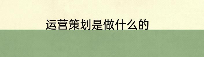 运营策划是做什么的