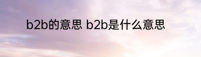 b2b的意思 b2b是什么意思