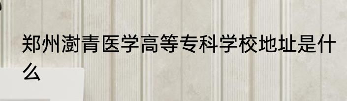 郑州澍青医学高等专科学校地址是什么