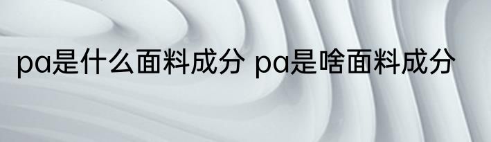 pa是什么面料成分 pa是啥面料成分