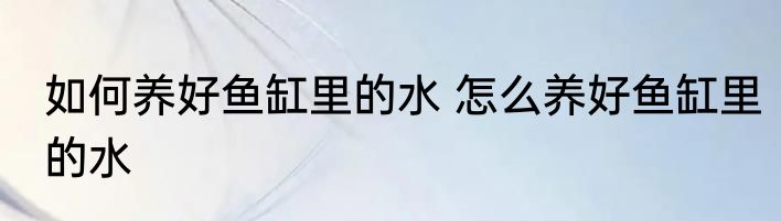如何养好鱼缸里的水 怎么养好鱼缸里的水