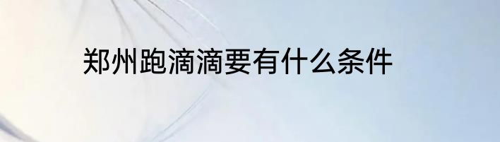 郑州跑滴滴要有什么条件