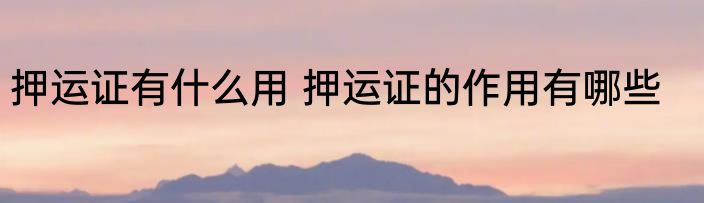 押运证有什么用 押运证的作用有哪些