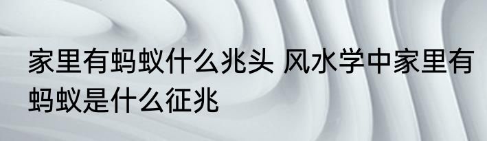 家里有蚂蚁什么兆头 风水学中家里有蚂蚁是什么征兆