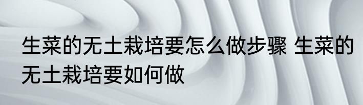 生菜的无土栽培要怎么做步骤 生菜的无土栽培要如何做
