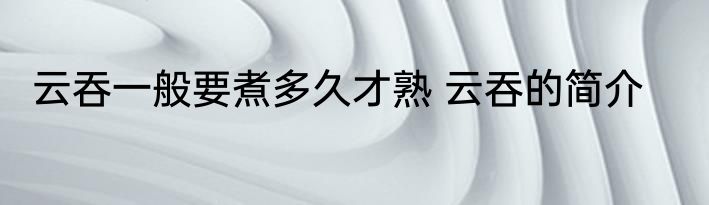 云吞一般要煮多久才熟 云吞的简介