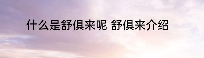什么是舒俱来呢 舒俱来介绍