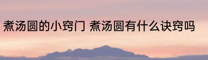 煮汤圆的小窍门 煮汤圆有什么诀窍吗