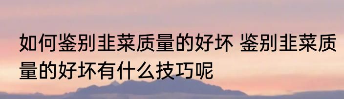 如何鉴别韭菜质量的好坏 鉴别韭菜质量的好坏有什么技巧呢