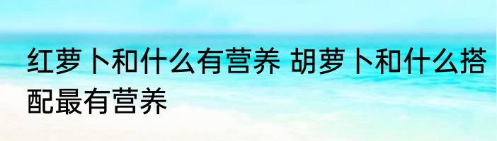红萝卜和什么有营养 胡萝卜和什么搭配最有营养
