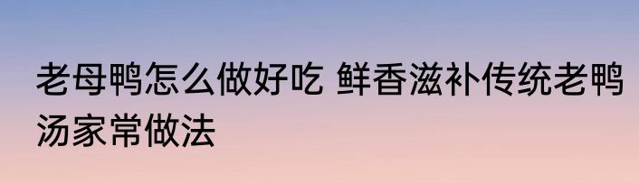 老母鸭怎么做好吃 鲜香滋补传统老鸭汤家常做法