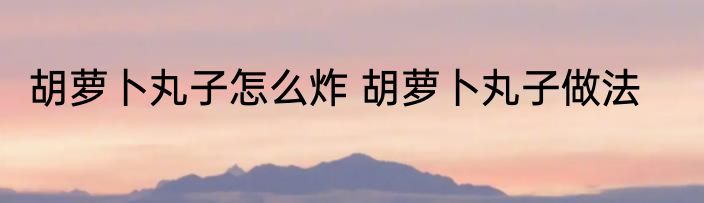 胡萝卜丸子怎么炸 胡萝卜丸子做法