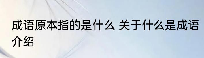成语原本指的是什么 关于什么是成语介绍
