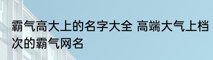 霸气高大上的名字大全 高端大气上档次的霸气网名