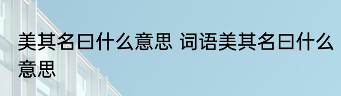 美其名曰什么意思 词语美其名曰什么意思