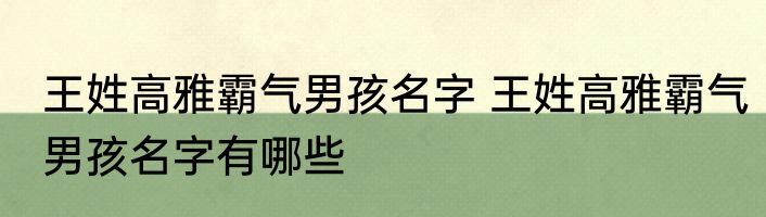王姓高雅霸气男孩名字 王姓高雅霸气男孩名字有哪些