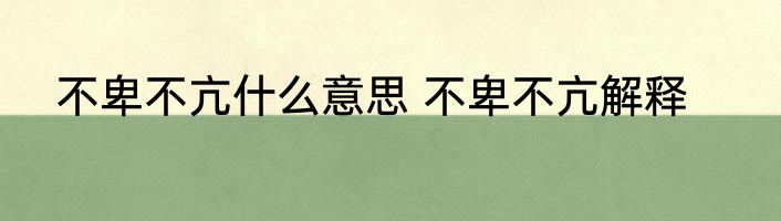 不卑不亢什么意思 不卑不亢解释