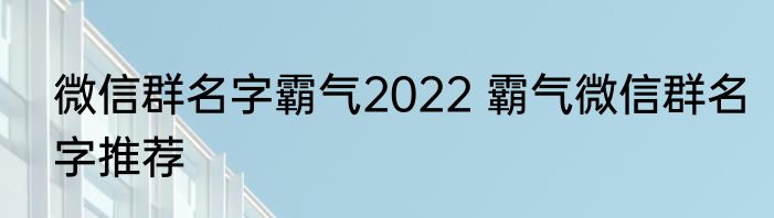 微信群名字霸气2022 霸气微信群名字推荐