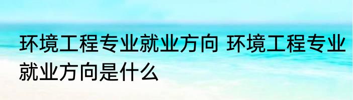 环境工程专业就业方向 环境工程专业就业方向是什么